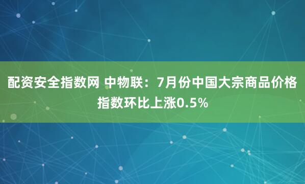 配资安全指数网 中物联:7月份中国大宗商品价格指数环比上涨0.5%
